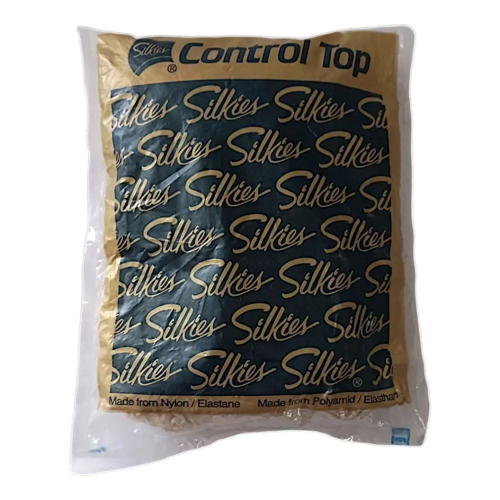 Silkies Control Top Pantyhose Large White Vintage Made‎ In USA Stockings Tights